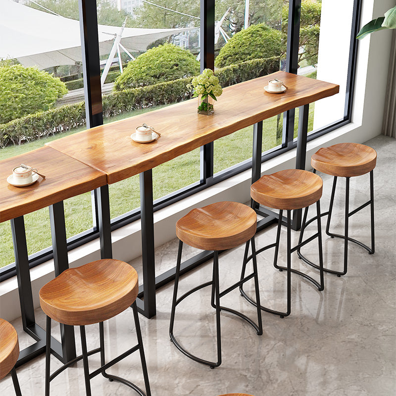 Modern Armless Backless Counter Stool Iron Cafe Bar Stool with Wooden Seat and Pedal Clearhalo 'Bar Furniture' 'Bar Stools' 'bar_stools' 'furn' 'furn_bar_stools' 'Furniture' 'furniture_bar_stools' 'Kitchen & Dining Furniture' 4939751