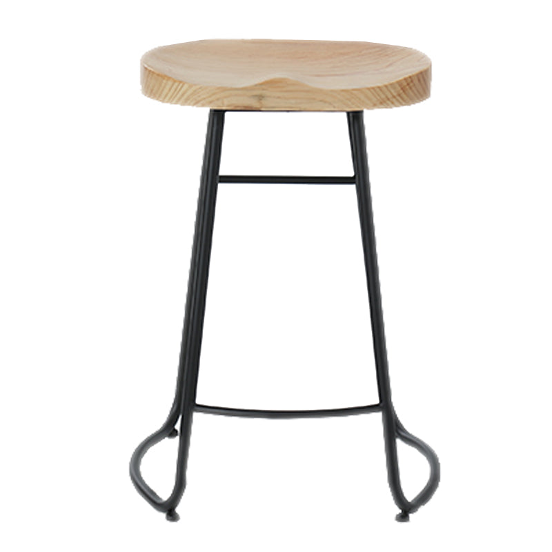 Modern Armless Backless Counter Stool Iron Cafe Bar Stool with Wooden Seat and Pedal Black 1 Piece Counter Stool(26"H) Clearhalo 'Bar Furniture' 'Bar Stools' 'bar_stools' 'furn' 'furn_bar_stools' 'Furniture' 'furniture_bar_stools' 'Kitchen & Dining Furniture' 4939752