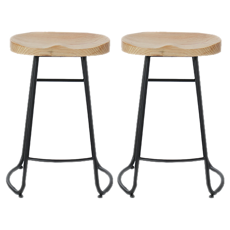 Modern Armless Backless Counter Stool Iron Cafe Bar Stool with Wooden Seat and Pedal Black 2 Piece Set Counter Stool(26"H) Clearhalo 'Bar Furniture' 'Bar Stools' 'bar_stools' 'furn' 'furn_bar_stools' 'Furniture' 'furniture_bar_stools' 'Kitchen & Dining Furniture' 4939755