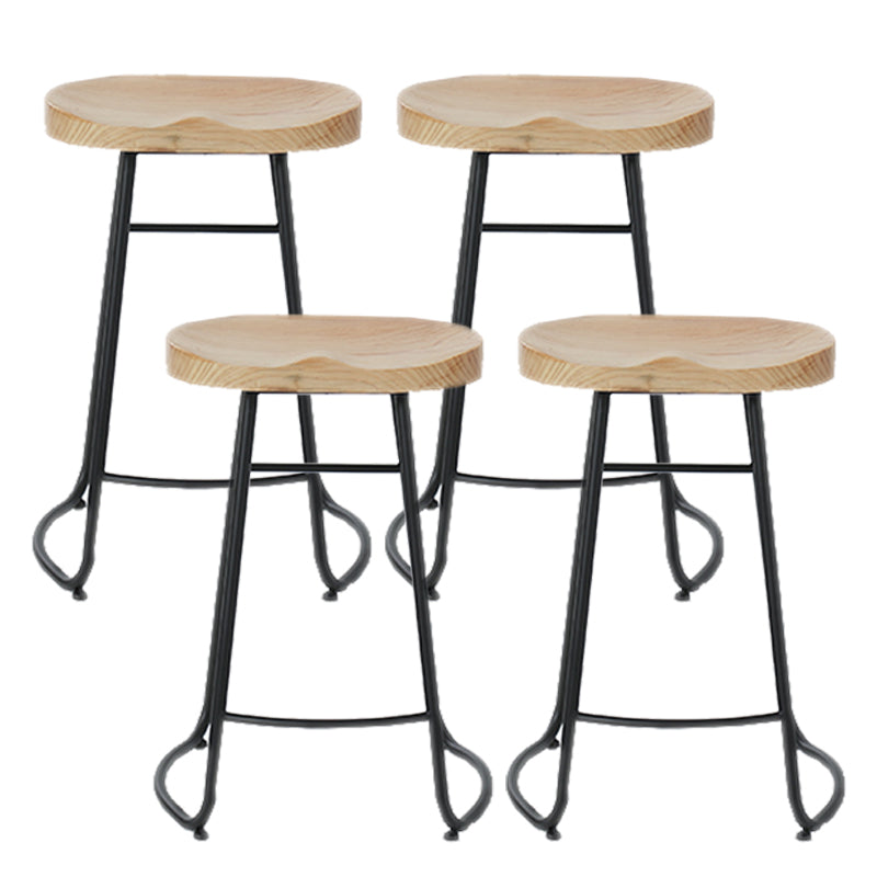 Modern Armless Backless Counter Stool Iron Cafe Bar Stool with Wooden Seat and Pedal Black 4 Piece Set Counter Stool(26"H) Clearhalo 'Bar Furniture' 'Bar Stools' 'bar_stools' 'furn' 'furn_bar_stools' 'Furniture' 'furniture_bar_stools' 'Kitchen & Dining Furniture' 4939757