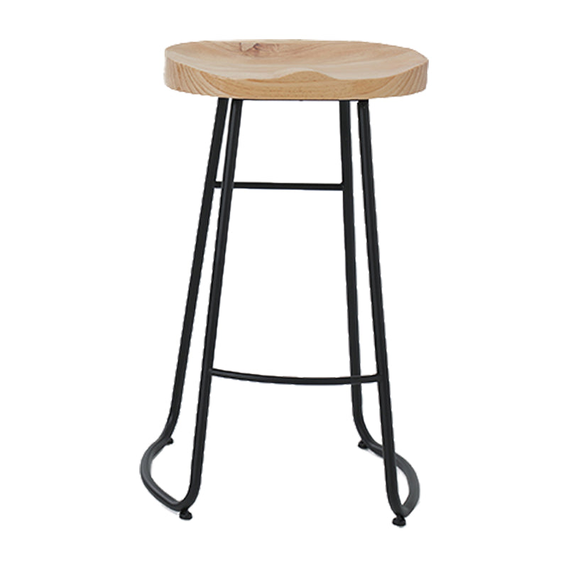 Modern Armless Backless Counter Stool Iron Cafe Bar Stool with Wooden Seat and Pedal Black 1 Piece Bar Stool(30"H) Clearhalo 'Bar Furniture' 'Bar Stools' 'bar_stools' 'furn' 'furn_bar_stools' 'Furniture' 'furniture_bar_stools' 'Kitchen & Dining Furniture' 4939758