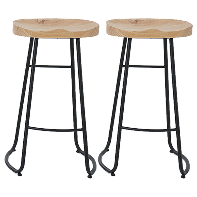 Modern Armless Backless Counter Stool Iron Cafe Bar Stool with Wooden Seat and Pedal Black 2 Piece Set Bar Stool(30"H) Clearhalo 'Bar Furniture' 'Bar Stools' 'bar_stools' 'furn' 'furn_bar_stools' 'Furniture' 'furniture_bar_stools' 'Kitchen & Dining Furniture' 4939760