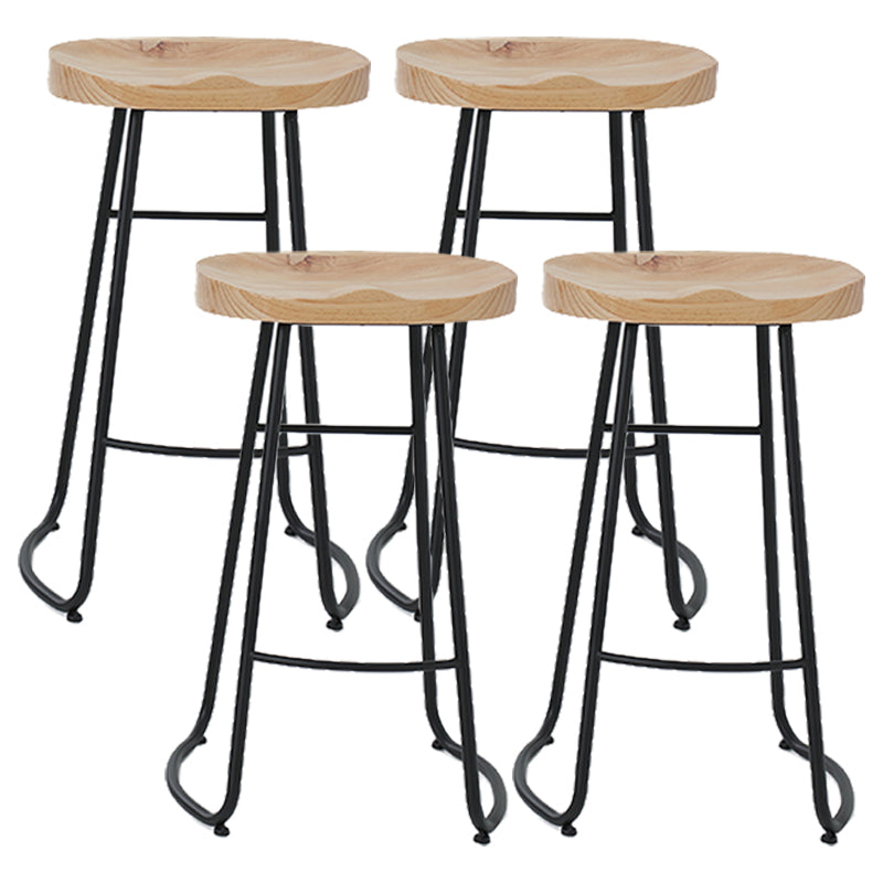 Modern Armless Backless Counter Stool Iron Cafe Bar Stool with Wooden Seat and Pedal Black 4 Piece Set Bar Stool(30"H) Clearhalo 'Bar Furniture' 'Bar Stools' 'bar_stools' 'furn' 'furn_bar_stools' 'Furniture' 'furniture_bar_stools' 'Kitchen & Dining Furniture' 4939762
