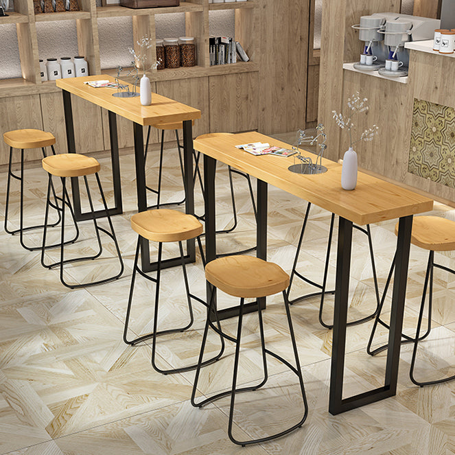 Modern Armless Backless Counter Stool Iron Cafe Bar Stool with Wooden Seat and Pedal Clearhalo 'Bar Furniture' 'Bar Stools' 'bar_stools' 'furn' 'furn_bar_stools' 'Furniture' 'furniture_bar_stools' 'Kitchen & Dining Furniture' 4939763