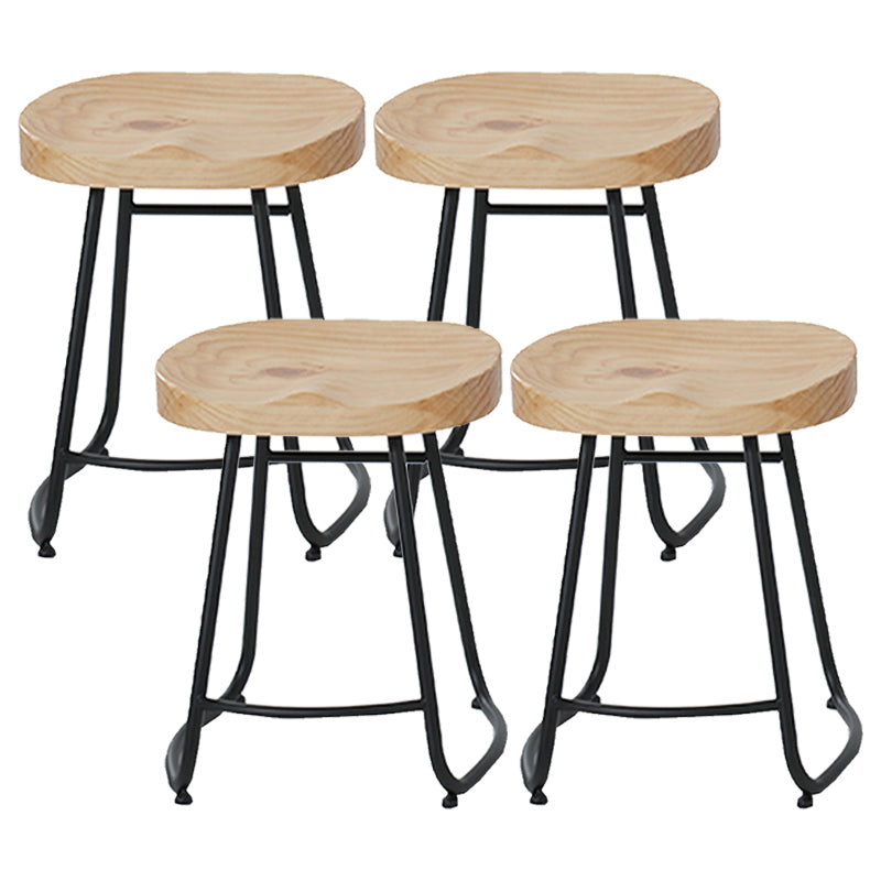 Modern Armless Backless Counter Stool Iron Cafe Bar Stool with Wooden Seat and Pedal Black 4 Piece Set Short Stool(22"H) Clearhalo 'Bar Furniture' 'Bar Stools' 'bar_stools' 'furn' 'furn_bar_stools' 'Furniture' 'furniture_bar_stools' 'Kitchen & Dining Furniture' 4939768