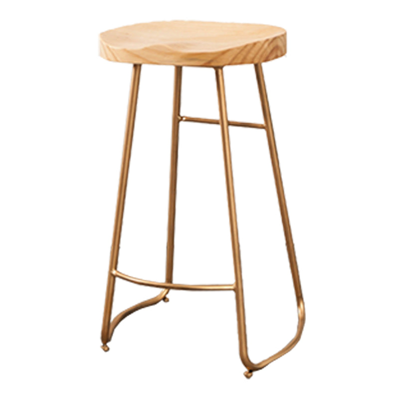 Modern Armless Backless Counter Stool Iron Cafe Bar Stool with Wooden Seat and Pedal Gold 1 Piece Clearhalo 'Bar Furniture' 'Bar Stools' 'bar_stools' 'furn' 'furn_bar_stools' 'Furniture' 'furniture_bar_stools' 'Kitchen & Dining Furniture' 4939770
