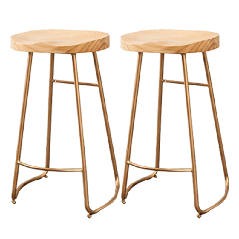 Modern Armless Backless Counter Stool Iron Cafe Bar Stool with Wooden Seat and Pedal Gold 2 Piece Set Clearhalo 'Bar Furniture' 'Bar Stools' 'bar_stools' 'furn' 'furn_bar_stools' 'Furniture' 'furniture_bar_stools' 'Kitchen & Dining Furniture' 4939771
