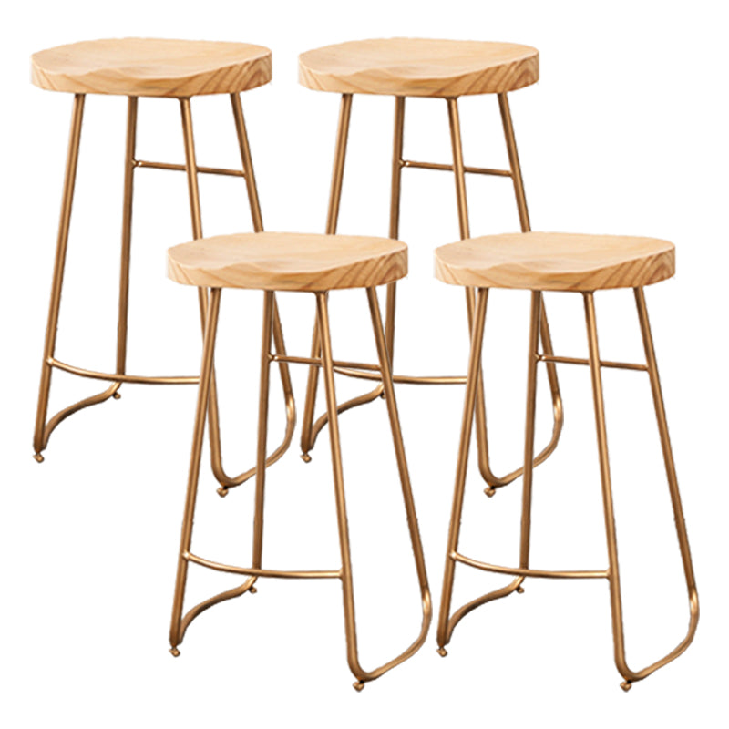 Modern Armless Backless Counter Stool Iron Cafe Bar Stool with Wooden Seat and Pedal Gold 4 Piece Set Clearhalo 'Bar Furniture' 'Bar Stools' 'bar_stools' 'furn' 'furn_bar_stools' 'Furniture' 'furniture_bar_stools' 'Kitchen & Dining Furniture' 4939772