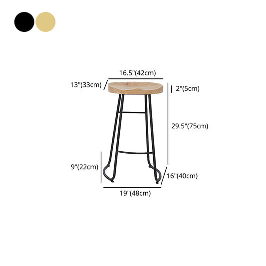 Modern Armless Backless Counter Stool Iron Cafe Bar Stool with Wooden Seat and Pedal Clearhalo 'Bar Furniture' 'Bar Stools' 'bar_stools' 'furn' 'furn_bar_stools' 'Furniture' 'furniture_bar_stools' 'Kitchen & Dining Furniture' 4939776
