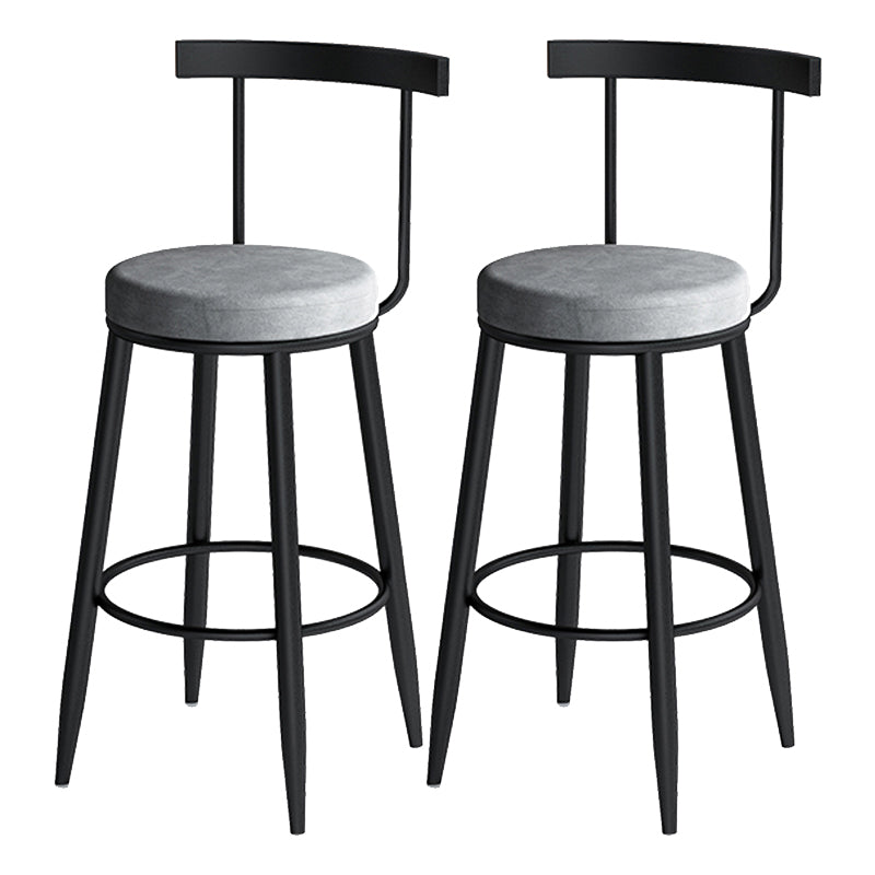 Modern Armless Backrest Counter Stool Iron Cafe Bar Stool with Velvet Cushion Gray 2 Piece Set Clearhalo 'Bar Furniture' 'Bar Stools' 'bar_stools' 'furn' 'furn_bar_stools' 'Furniture' 'furniture_bar_stools' 'Kitchen & Dining Furniture' 4939831