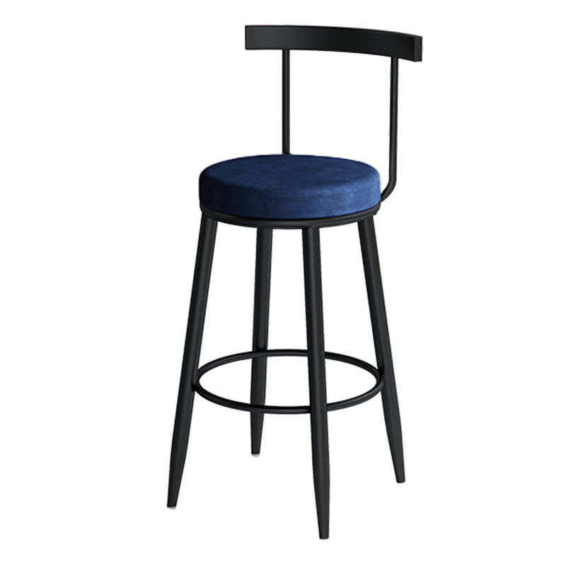 Modern Armless Backrest Counter Stool Iron Cafe Bar Stool with Velvet Cushion Blue 1 Piece Clearhalo 'Bar Furniture' 'Bar Stools' 'bar_stools' 'furn' 'furn_bar_stools' 'Furniture' 'furniture_bar_stools' 'Kitchen & Dining Furniture' 4939836