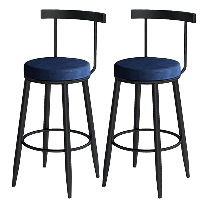 Modern Armless Backrest Counter Stool Iron Cafe Bar Stool with Velvet Cushion Blue 2 Piece Set Clearhalo 'Bar Furniture' 'Bar Stools' 'bar_stools' 'furn' 'furn_bar_stools' 'Furniture' 'furniture_bar_stools' 'Kitchen & Dining Furniture' 4939837