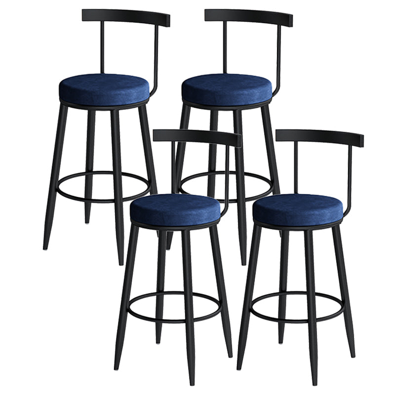 Modern Armless Backrest Counter Stool Iron Cafe Bar Stool with Velvet Cushion Blue 4 Piece Set Clearhalo 'Bar Furniture' 'Bar Stools' 'bar_stools' 'furn' 'furn_bar_stools' 'Furniture' 'furniture_bar_stools' 'Kitchen & Dining Furniture' 4939839