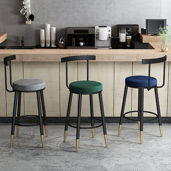 Modern Armless Backrest Counter Stool Iron Cafe Bar Stool with Velvet Cushion Clearhalo 'Bar Furniture' 'Bar Stools' 'bar_stools' 'furn' 'furn_bar_stools' 'Furniture' 'furniture_bar_stools' 'Kitchen & Dining Furniture' 4939846