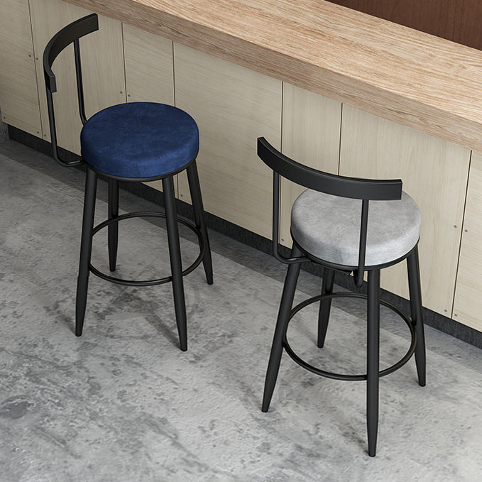 Modern Armless Backrest Counter Stool Iron Cafe Bar Stool with Velvet Cushion Clearhalo 'Bar Furniture' 'Bar Stools' 'bar_stools' 'furn' 'furn_bar_stools' 'Furniture' 'furniture_bar_stools' 'Kitchen & Dining Furniture' 4939850