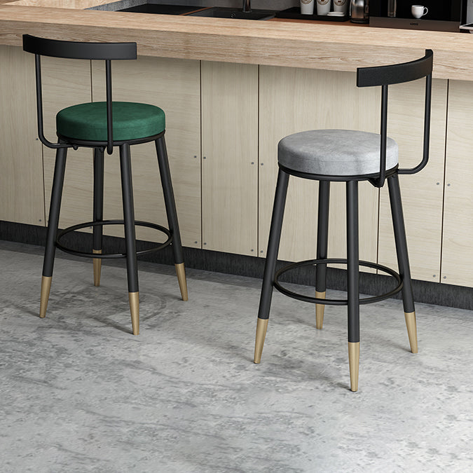 Modern Armless Backrest Counter Stool Iron Cafe Bar Stool with Velvet Cushion Clearhalo 'Bar Furniture' 'Bar Stools' 'bar_stools' 'furn' 'furn_bar_stools' 'Furniture' 'furniture_bar_stools' 'Kitchen & Dining Furniture' 4939852