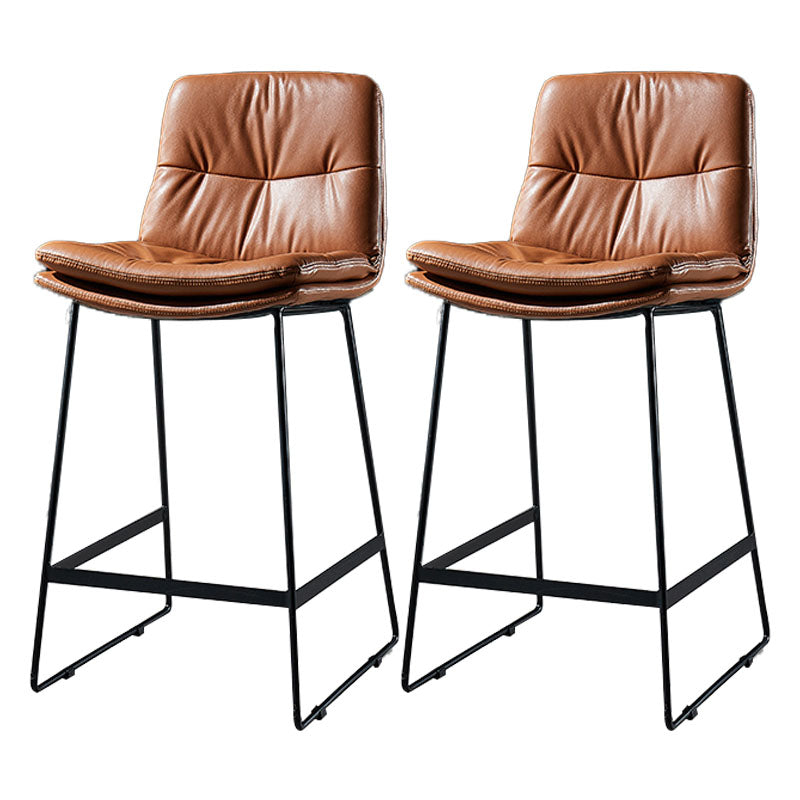 Scandinavian Matte Finish Leather Barstool Restaurant Upholstered Stool Brown 2 Piece Set Counter Stool(26"H) Clearhalo 'Bar Furniture' 'Bar Stools' 'bar_stools' 'furn' 'furn_bar_stools' 'Furniture' 'furniture_bar_stools' 'Kitchen & Dining Furniture' 4939918
