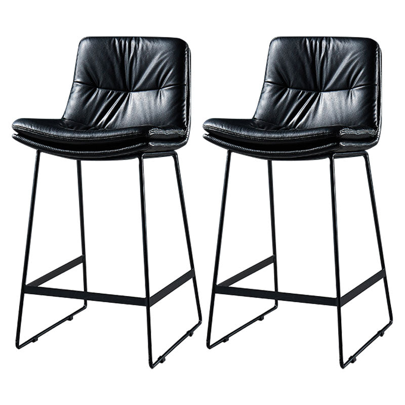 Scandinavian Matte Finish Leather Barstool Restaurant Upholstered Stool Black 2 Piece Set Counter Stool(26"H) Clearhalo 'Bar Furniture' 'Bar Stools' 'bar_stools' 'furn' 'furn_bar_stools' 'Furniture' 'furniture_bar_stools' 'Kitchen & Dining Furniture' 4939920