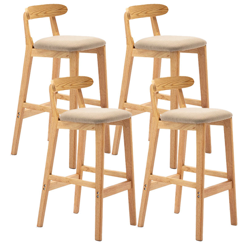 Scandinavian Rubberwood Home Barstool Matte Finish Upholstered Stool Khaki Set of 4 Clearhalo 'Bar Furniture' 'Bar Stools' 'bar_stools' 'Furniture' 'furniture_bar_stools' 'Kitchen & Dining Furniture' 4939998