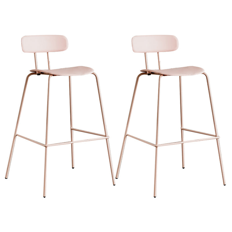 Scandinavian Milk Tea Shop Metal Bar Stool Matte Finish Footrest Stool Pink 2 Piece Set Clearhalo 'Bar Furniture' 'Bar Stools' 'bar_stools' 'furn' 'furn_bar_stools' 'Furniture' 'furniture_bar_stools' 'Kitchen & Dining Furniture' 4940259