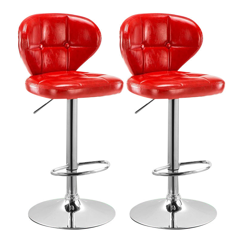 Modern Rotatable Backrest Counter Stool Steel Cashier Bar Stool with Cushion and Pedal Red Silver 2 Piece Set Clearhalo 'Bar Furniture' 'Bar Stools' 'bar_stools' 'furn' 'furn_bar_stools' 'Furniture' 'furniture_bar_stools' 'Kitchen & Dining Furniture' 4940306