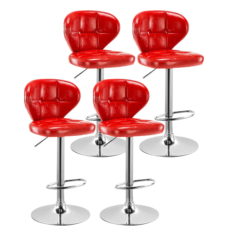 Modern Rotatable Backrest Counter Stool Steel Cashier Bar Stool with Cushion and Pedal Red Silver 4 Piece Set Clearhalo 'Bar Furniture' 'Bar Stools' 'bar_stools' 'furn' 'furn_bar_stools' 'Furniture' 'furniture_bar_stools' 'Kitchen & Dining Furniture' 4940307