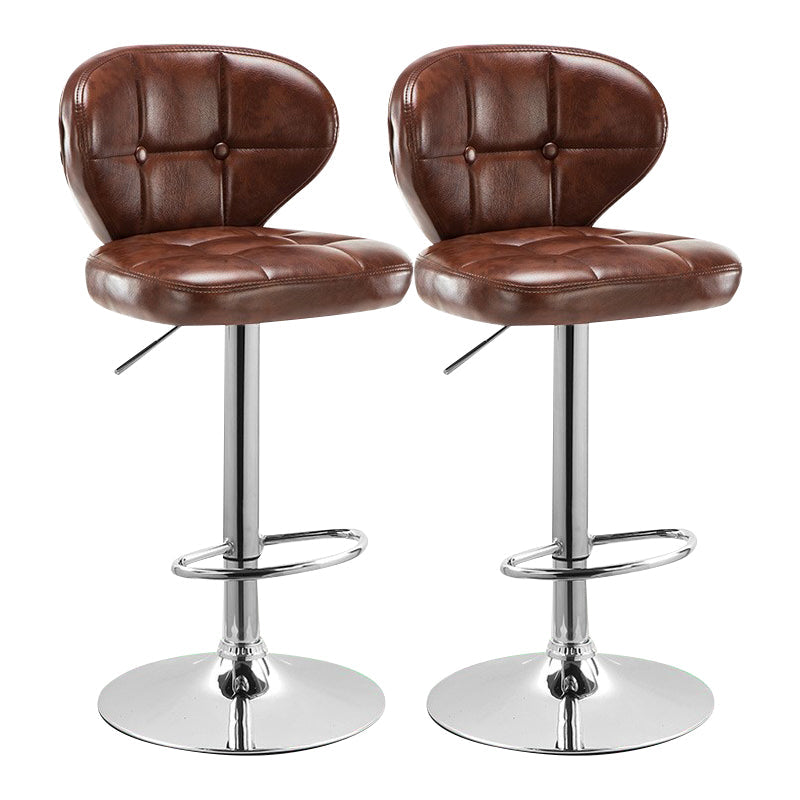 Modern Rotatable Backrest Counter Stool Steel Cashier Bar Stool with Cushion and Pedal Brown Silver 2 Piece Set Clearhalo 'Bar Furniture' 'Bar Stools' 'bar_stools' 'furn' 'furn_bar_stools' 'Furniture' 'furniture_bar_stools' 'Kitchen & Dining Furniture' 4940309