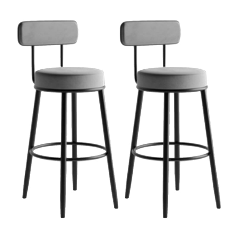 Industrial Backrest Counter Stool Iron Cafe Bar Stool with Pedal and Velvet Cushion Gray 2 Piece Set Clearhalo 'Bar Furniture' 'Bar Stools' 'bar_stools' 'furn' 'furn_bar_stools' 'Furniture' 'furniture_bar_stools' 'Kitchen & Dining Furniture' 4940681
