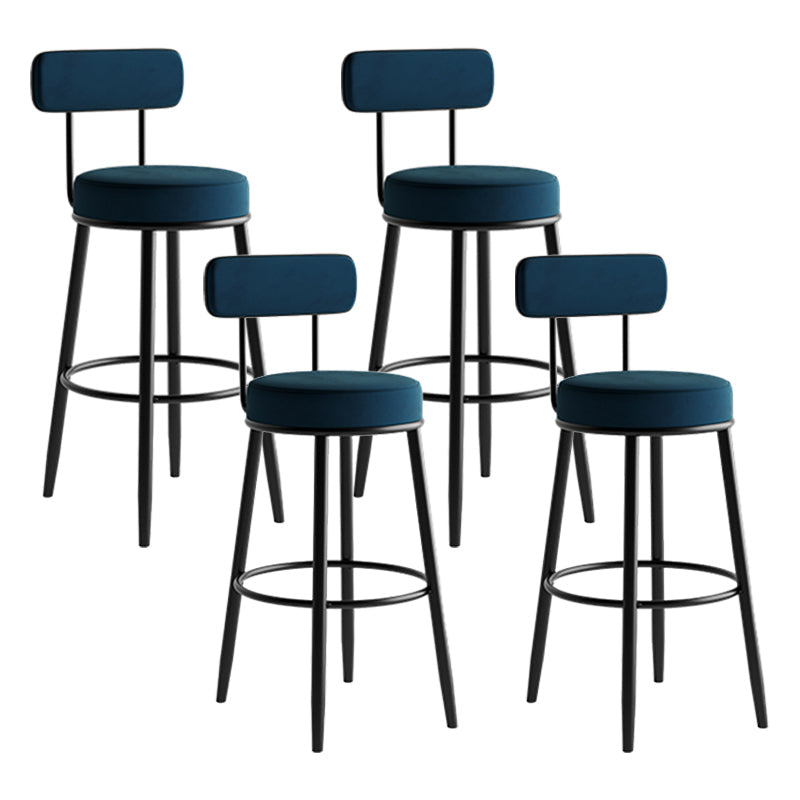 Industrial Backrest Counter Stool Iron Cafe Bar Stool with Pedal and Velvet Cushion Blue 4 Piece Set Clearhalo 'Bar Furniture' 'Bar Stools' 'bar_stools' 'furn' 'furn_bar_stools' 'Furniture' 'furniture_bar_stools' 'Kitchen & Dining Furniture' 4940694