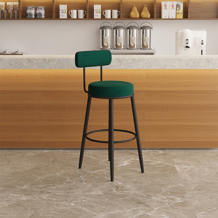 Industrial Backrest Counter Stool Iron Cafe Bar Stool with Pedal and Velvet Cushion Green 1 Piece Clearhalo 'Bar Furniture' 'Bar Stools' 'bar_stools' 'furn' 'furn_bar_stools' 'Furniture' 'furniture_bar_stools' 'Kitchen & Dining Furniture' 4940695