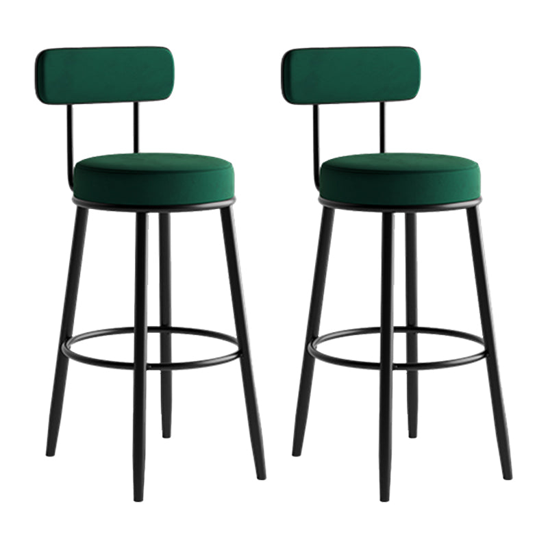 Industrial Backrest Counter Stool Iron Cafe Bar Stool with Pedal and Velvet Cushion Green 2 Piece Set Clearhalo 'Bar Furniture' 'Bar Stools' 'bar_stools' 'furn' 'furn_bar_stools' 'Furniture' 'furniture_bar_stools' 'Kitchen & Dining Furniture' 4940696