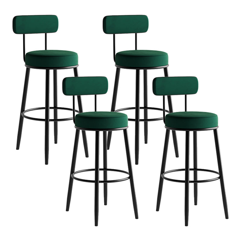 Industrial Backrest Counter Stool Iron Cafe Bar Stool with Pedal and Velvet Cushion Green 4 Piece Set Clearhalo 'Bar Furniture' 'Bar Stools' 'bar_stools' 'furn' 'furn_bar_stools' 'Furniture' 'furniture_bar_stools' 'Kitchen & Dining Furniture' 4940697