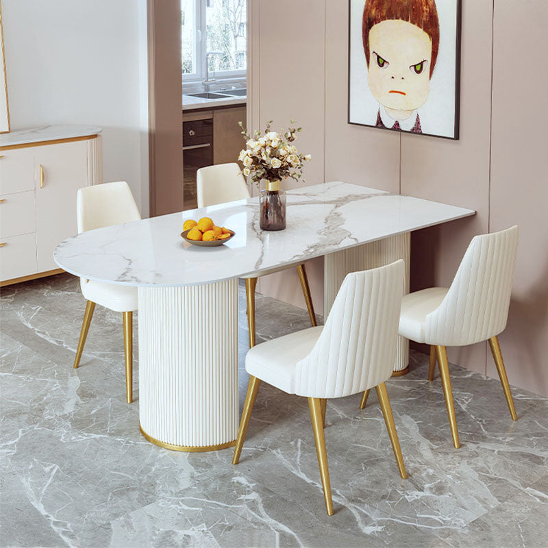 Glam 1/3/5 Pieces Dining Set Rectangle Stone Dining Table for Dining Room Clearhalo 'Dining Room Sets' 'Dining Tables & Seating' 'dining_room_set' 'furn' 'furn_dining_room_set' 'Furniture' 'furniture_dining_room_set' 'Kitchen & Dining Furniture' 4940704