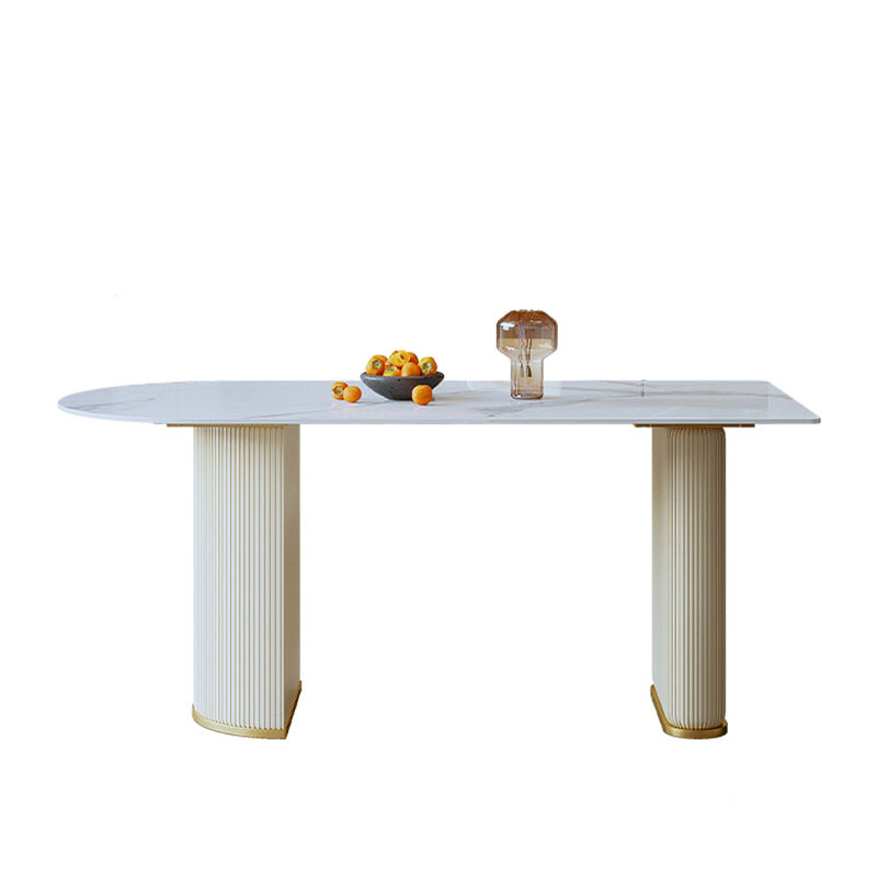 Glam 1/3/5 Pieces Dining Set Rectangle Stone Dining Table for Dining Room White 79"L x 31"W Clearhalo 'Dining Room Sets' 'Dining Tables & Seating' 'dining_room_set' 'furn' 'furn_dining_room_set' 'Furniture' 'furniture_dining_room_set' 'Kitchen & Dining Furniture' 4940708