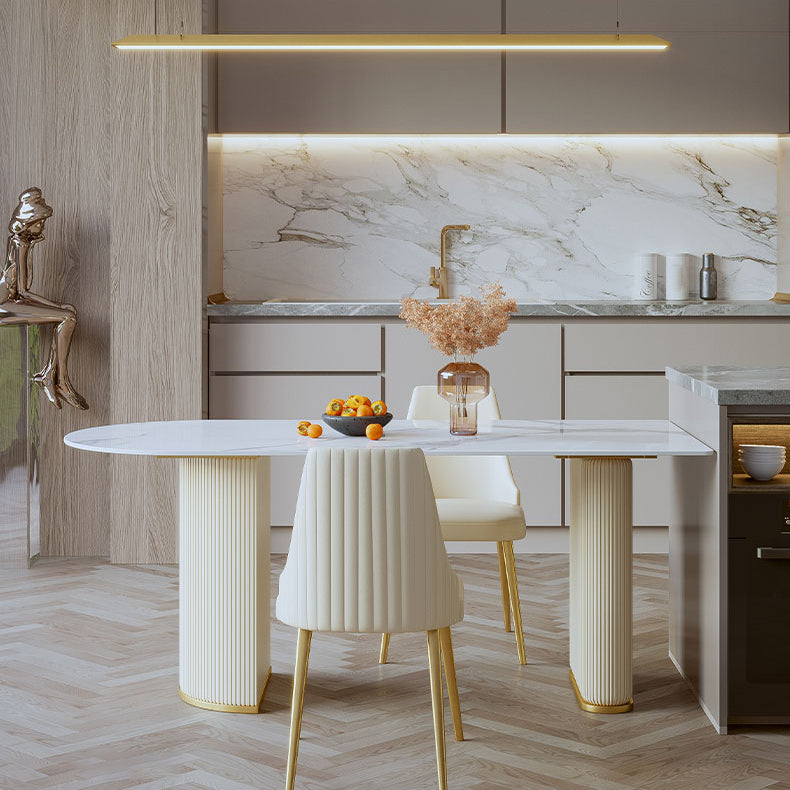 Glam 1/3/5 Pieces Dining Set Rectangle Stone Dining Table for Dining Room Clearhalo 'Dining Room Sets' 'Dining Tables & Seating' 'dining_room_set' 'furn' 'furn_dining_room_set' 'Furniture' 'furniture_dining_room_set' 'Kitchen & Dining Furniture' 4940711