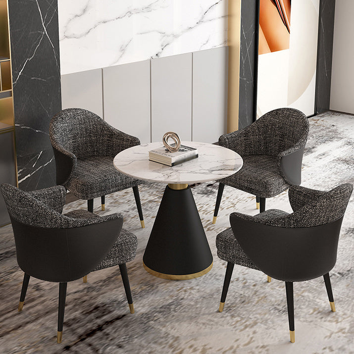 Glam 1/2/5 Pieces Dining Set Round Shape Sintered Stone Dining Table Set 5 Pieces: Table, 4 Grey Chairs Clearhalo 'Dining Room Sets' 'Dining Tables & Seating' 'dining_room_set' 'furn' 'furn_dining_room_set' 'Furniture' 'furniture_dining_room_set' 'Kitchen & Dining Furniture' 4940787