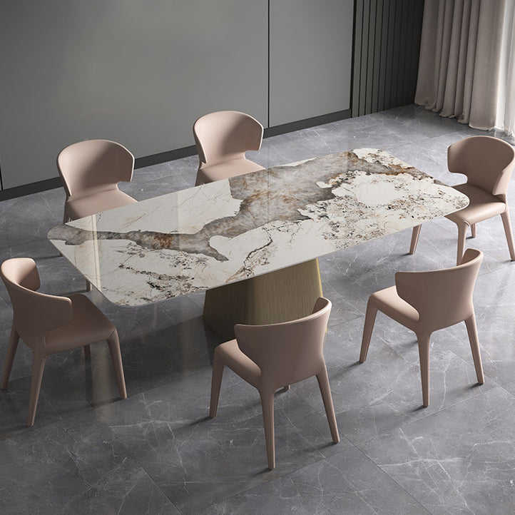 Nordic 1/4/7 Pieces Dining Set Sintered Stone Dining Table with Leather Chairs 7 Pieces: Table, 6 Chairs Clearhalo 'Dining Room Sets' 'Dining Tables & Seating' 'dining_room_set' 'furn' 'furn_dining_room_set' 'Furniture' 'furniture_dining_room_set' 'Kitchen & Dining Furniture' 4940794