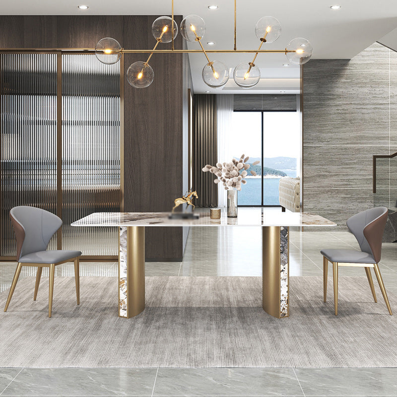 Luxury 1/3/4/5/7 Pieces Dining Set Sintered Stone Top Dining Table with Leather Chairs 3 Pieces: Table, 2 Chairs Clearhalo 'Dining Room Sets' 'Dining Tables & Seating' 'dining_room_set' 'furn' 'furn_dining_room_set' 'Furniture' 'furniture_dining_room_set' 'Kitchen & Dining Furniture' 4941009