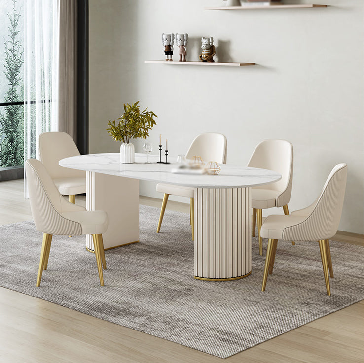Glam 1/2/5/6/7 Pieces Dining Set Oval Sintered Stone Dining Table Set 6 Pieces: Table, 5 Chairs Clearhalo 'Dining Room Sets' 'Dining Tables & Seating' 'dining_room_set' 'furn' 'furn_dining_room_set' 'Furniture' 'furniture_dining_room_set' 'Kitchen & Dining Furniture' 4941033