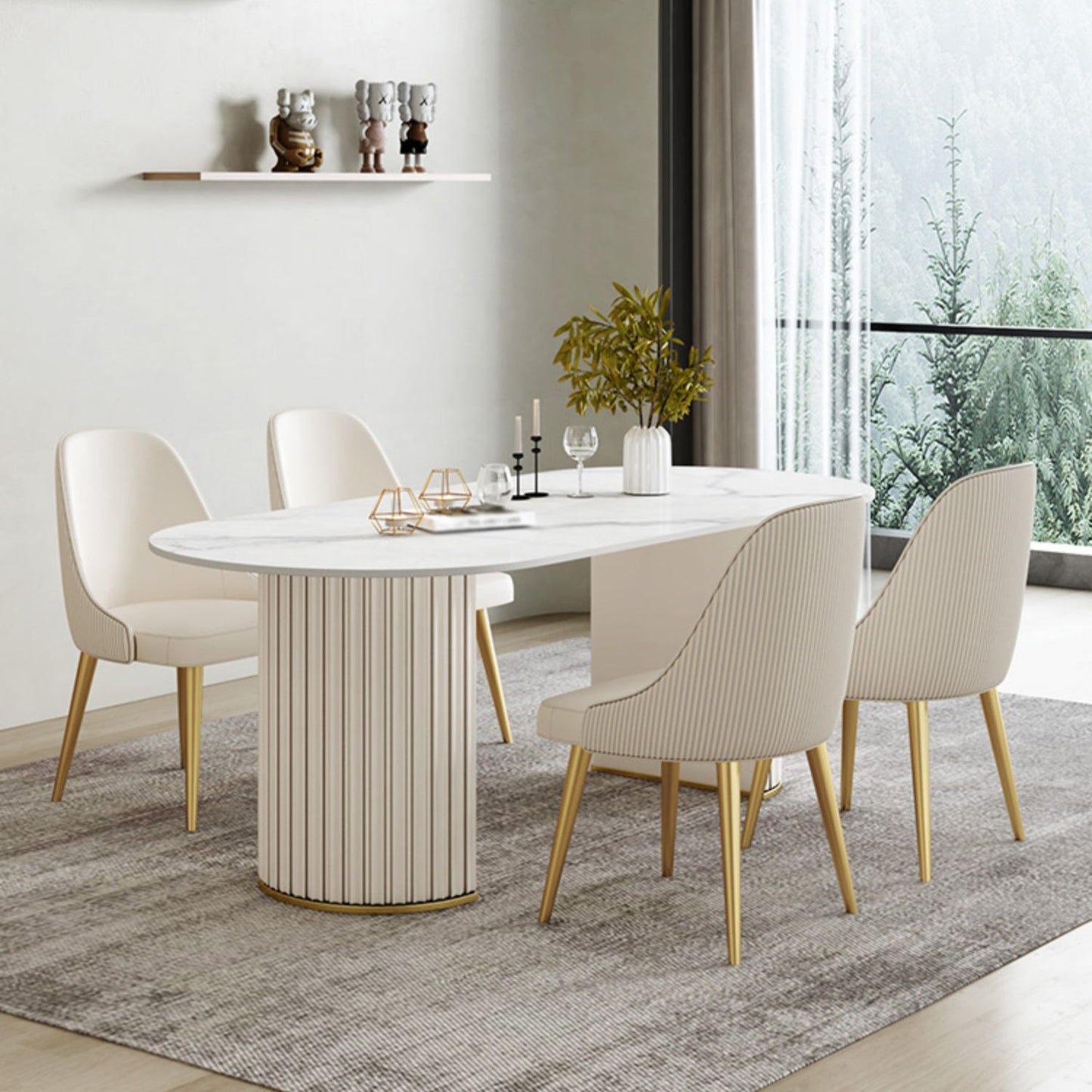 Glam 1/2/5/6/7 Pieces Dining Set Oval Sintered Stone Dining Table Set Clearhalo 'Dining Room Sets' 'Dining Tables & Seating' 'dining_room_set' 'furn' 'furn_dining_room_set' 'Furniture' 'furniture_dining_room_set' 'Kitchen & Dining Furniture' 4941039