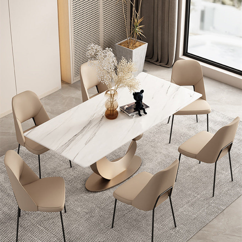 1/2/6/7 Pieces Dining Chairs Set Table Set with Sintered Stone Top with Leather Chairs 7 Pieces: Table, 6 Chairs Clearhalo 'Dining Room Sets' 'Dining Tables & Seating' 'dining_room_set' 'furn' 'furn_dining_room_set' 'Furniture' 'furniture_dining_room_set' 'Kitchen & Dining Furniture' 4941046