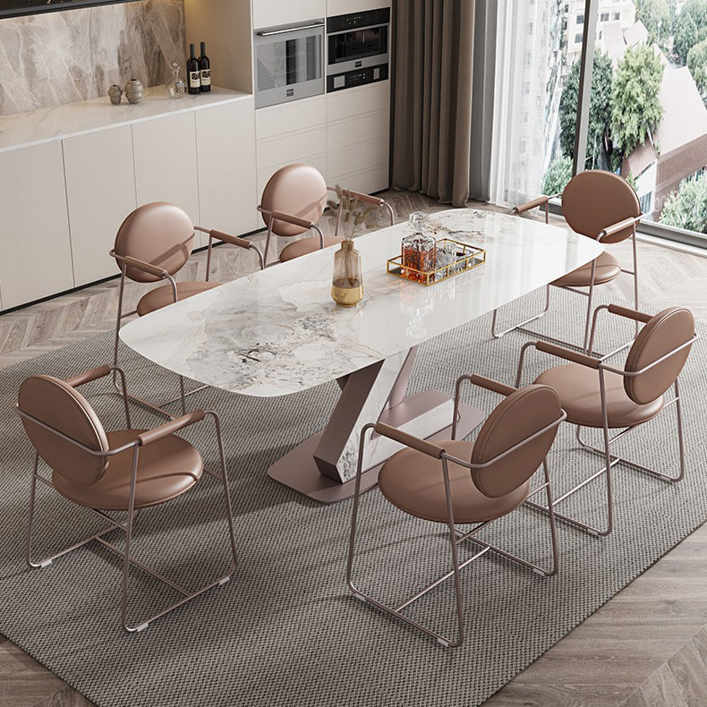 Contemporary 1/4/5/7 Pieces Dining Set Rectangle Dining Table Set with Pedestal Base Clearhalo 'Dining Room Sets' 'Dining Tables & Seating' 'dining_room_set' 'furn' 'furn_dining_room_set' 'Furniture' 'furniture_dining_room_set' 'Kitchen & Dining Furniture' 4941062