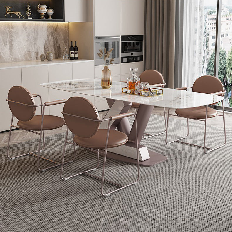 Contemporary 1/4/5/7 Pieces Dining Set Rectangle Dining Table Set with Pedestal Base Clearhalo 'Dining Room Sets' 'Dining Tables & Seating' 'dining_room_set' 'furn' 'furn_dining_room_set' 'Furniture' 'furniture_dining_room_set' 'Kitchen & Dining Furniture' 4941070