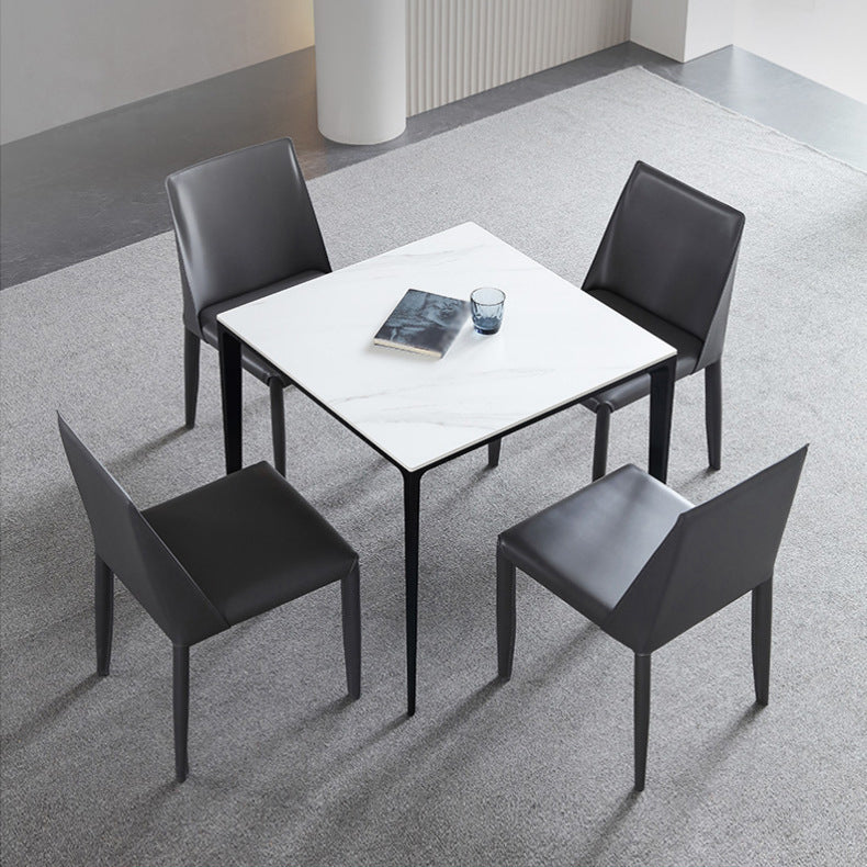 Industrial Style 4 Legs Furniture Stone Square Dining Table for Dining Room White 31.5"L x 31.5"W x 29.1"H Without Chairs Clearhalo 'Dining Tables & Seating' 'Dining Tables' 'dining_table' 'furn' 'furn_dining_table' 'Furniture' 'furniture_dining_table' 'Kitchen & Dining Furniture' 'kitchen' 'kitchen_dining_table' 4941078
