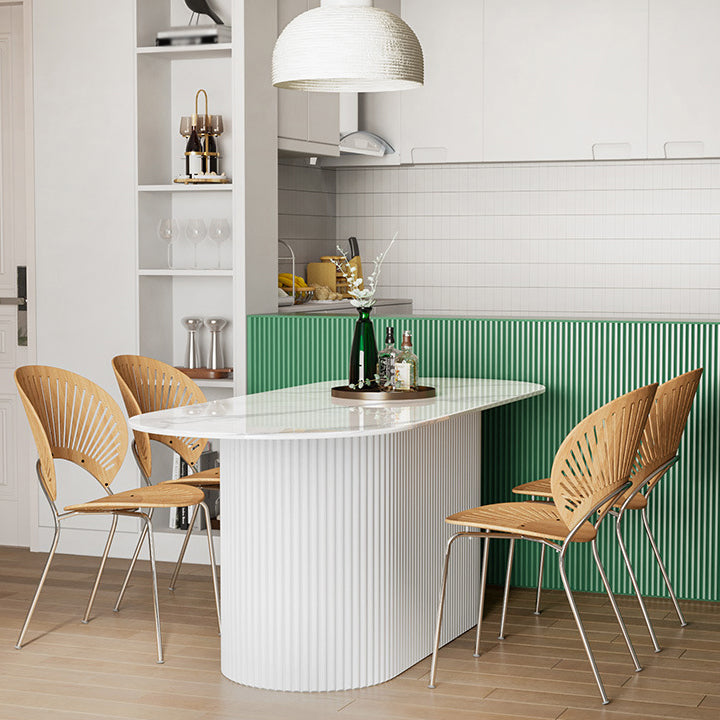 Solid Wood Base Contemporary Oval Indoor Table Pedestal Table for Dining Room Stone White Clearhalo 'Dining Tables & Seating' 'Dining Tables' 'dining_table' 'furn' 'furn_dining_table' 'Furniture' 'furniture_dining_table' 'Kitchen & Dining Furniture' 'kitchen' 'kitchen_dining_table' 4941111
