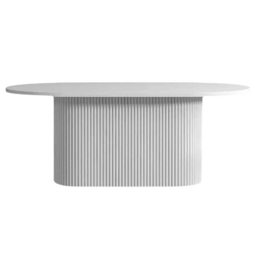 Solid Wood Base Contemporary Oval Indoor Table Pedestal Table for Dining Room Wood White 70.9"L x 27.6"W x 29.5"H Clearhalo 'Dining Tables & Seating' 'Dining Tables' 'dining_table' 'furn' 'furn_dining_table' 'Furniture' 'furniture_dining_table' 'Kitchen & Dining Furniture' 'kitchen' 'kitchen_dining_table' 4941116