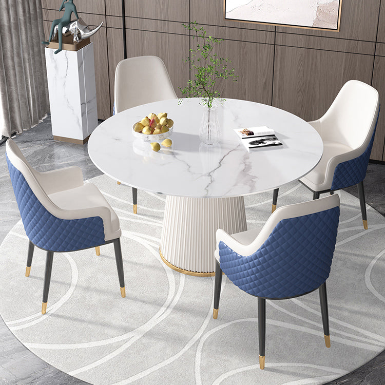 Sintered Stone White Table for Restaurant Luxury Round Dining Table with Pedestal Base White 39.4"L x 39.4"W x 29.5"H Without Chairs Clearhalo 'Dining Tables & Seating' 'Dining Tables' 'dining_table' 'furn' 'furn_dining_table' 'Furniture' 'furniture_dining_table' 'Kitchen & Dining Furniture' 'kitchen' 'kitchen_dining_table' 4941131