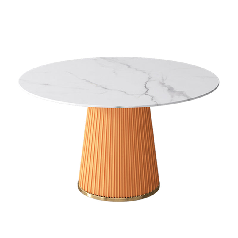 Sintered Stone White Table for Restaurant Luxury Round Dining Table with Pedestal Base Orange Without Chairs Clearhalo 'Dining Tables & Seating' 'Dining Tables' 'dining_table' 'furn' 'furn_dining_table' 'Furniture' 'furniture_dining_table' 'Kitchen & Dining Furniture' 'kitchen' 'kitchen_dining_table' 4941132