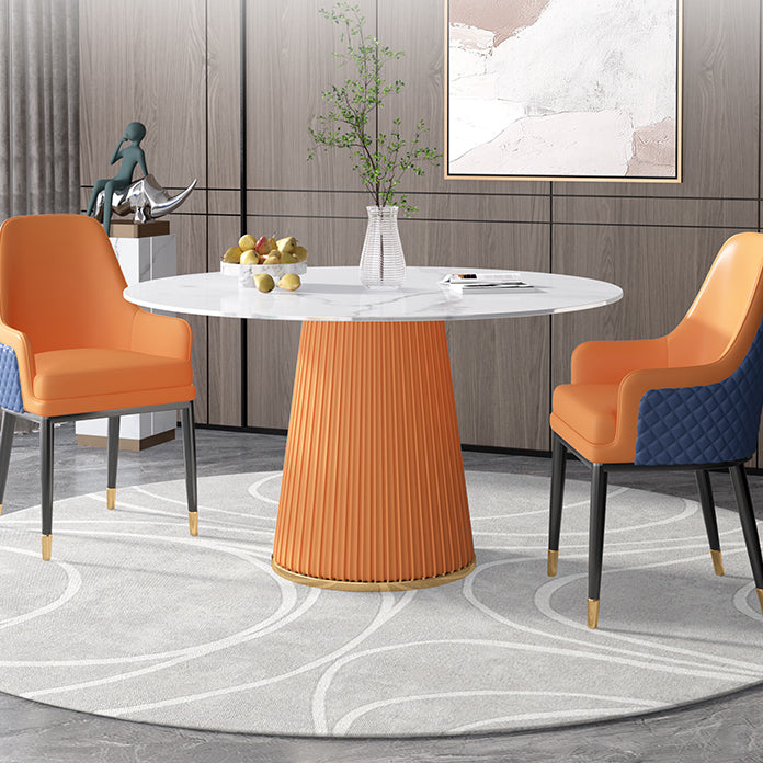 Sintered Stone White Table for Restaurant Luxury Round Dining Table with Pedestal Base Orange 43.3"L x 43.3"W x 29.5"H Without Chairs Clearhalo 'Dining Tables & Seating' 'Dining Tables' 'dining_table' 'furn' 'furn_dining_table' 'Furniture' 'furniture_dining_table' 'Kitchen & Dining Furniture' 'kitchen' 'kitchen_dining_table' 4941133