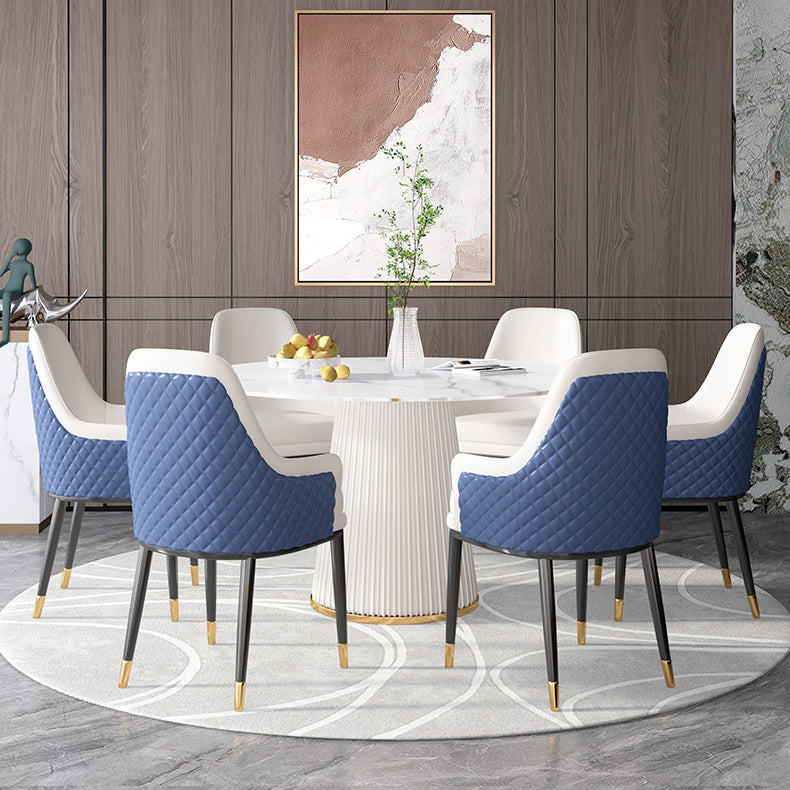 Sintered Stone White Table for Restaurant Luxury Round Dining Table with Pedestal Base White 35.4"L x 35.4"W x 29.5"H Without Chairs Clearhalo 'Dining Tables & Seating' 'Dining Tables' 'dining_table' 'furn' 'furn_dining_table' 'Furniture' 'furniture_dining_table' 'Kitchen & Dining Furniture' 'kitchen' 'kitchen_dining_table' 4941134
